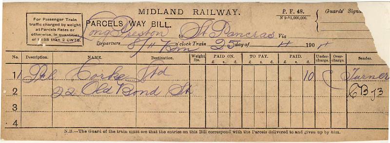 Parcel 25-04-04 to St Pancras - Corke Ltd.jpg - Way Bill: Parcel 25-04-04 to St Pancras - Corke Ltd, Old Bond Street, London